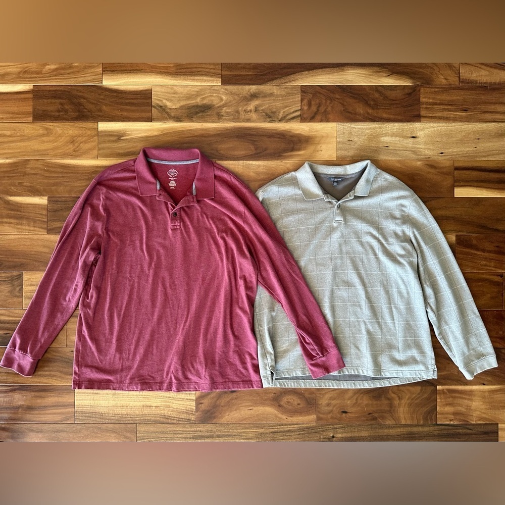 Van Heusen & St. John’s Bay Knit Long Sleeve Polo Shirt Bundle size XXL